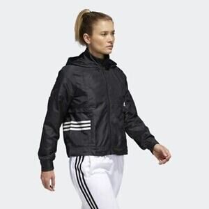 Adidas Black Soft Shell Three Stripe Hooded Windbreaker Jacket Women’s Size XL